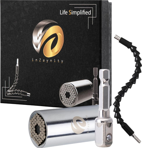 inZaynity Universal Socket Tool - Flexible Drill Bit Extension with Power Drill Adapter for Home Improvement, Construction, DIY, & Carpentry - Coo...
