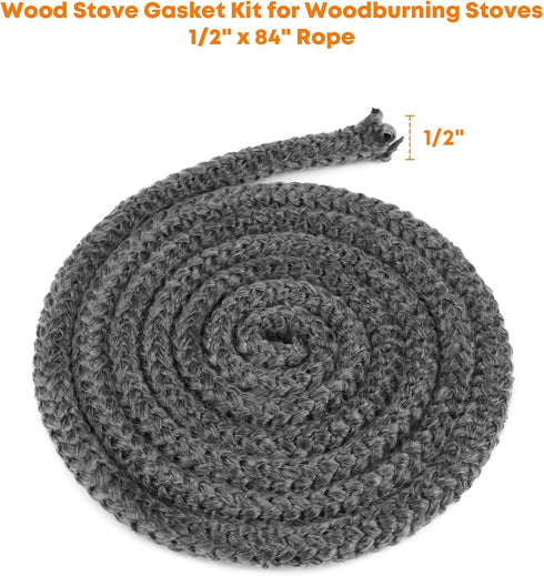 Stanbroil Wood Stove Gasket, 1/2" x 84" Graphite Impregnated Fiberglass Rope Seal and High-Temperature Cement Gasket Kit Replacement for Wood Stov...