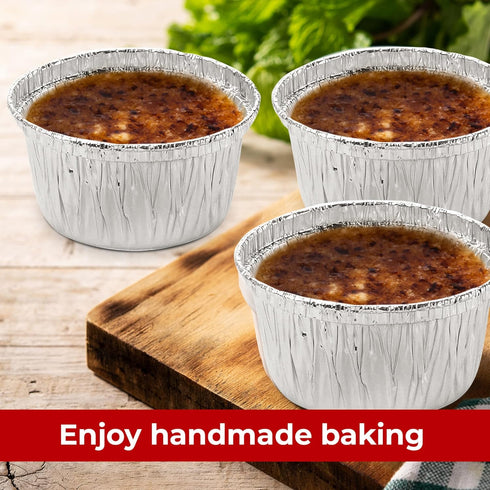 The Baker Celebraitons 100 Aluminum Foil Disposable Ramekins 4 Oz Cupcake/Muffin/Utility Cups, Made in USA, Silver Foil Liners for Baking, Cupcake...