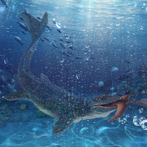 SIENON Jurassic Mosasaurus Dinosaur Toy Figure 11.4’’, Mosasaurus Hunting for Pterosaur Model Dino Figurines, Large Plastic Ocean Dinosaur Playset...