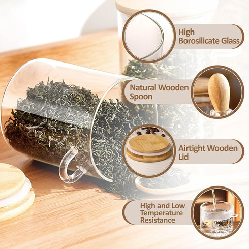 15 oz/450 ml Glass Storage Canister with with Airtight Lid, Cute Clear Decorative Container Jar with Wooden Spoon for Coffee Spice Candy Salt Cook...