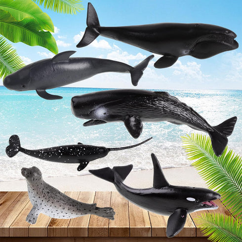 6PCS Plastic Whales Mini Ocean Animals Figurines Mini Whale Sea Animals Figures Realistic Miniature Sea Creatures Cake Topper Toy Set with Whales ...
