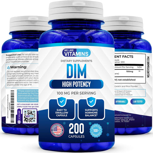 We Like Vitamins DIM 100mg 200 Capsules - 200 Day Supply - Diindolylmethane DIM Supplement for Support with Healthy Estrogen and Hormone Levels...