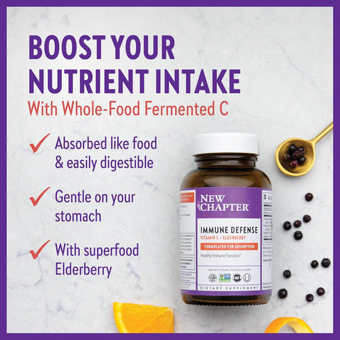 New Chapter® Vitamin C Immune Defense Supplement + Elderberry – Excellent Source of Vitamin C, One Daily Tablet for Healthy Immune Support, Made w...