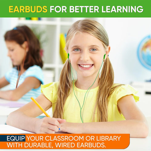10 Pack Multi Color Kid's Wired Earbud Headphones, Individually Bagged, Disposable Earbuds Ideal for Students in Classroom Libraries Schools, Bulk...