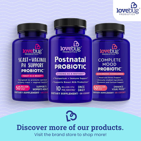 Lovebug Yeast + Vaginal pH Support | Clinically Studied Ingredients for Yeast & UTIs | Multi Strain 50 Billion CFU | 30 Capsules...