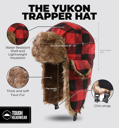 Tough Headwear Winter Trapper Hat for Men & Women - Winter Hat with Ear Flaps, Ushanka Hat, Mens Bomber Hats, Russian Hat...