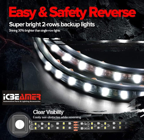 ICBEAMER Double Row 60 inch 504 pcs LED for Pick up/Truck Tailgate Light Bar Side Bed Light Strip Bar IP67 Waterproof Reverse- 5 Functions Tail/Br...