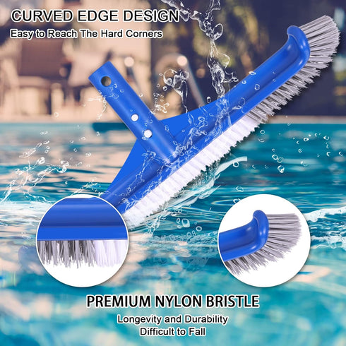 Professional Swimming Pool Wall & Tile Brush,17.5" Curved Edge Heavy Duty Head Designed for Cleans Walls, Tiles & Floors, Premium Nylon Bristles w...