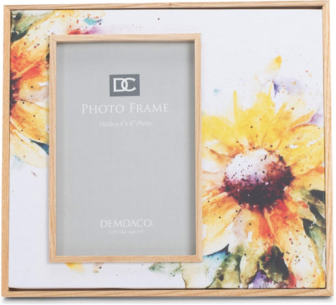 DEMDACO Dean Crouser Sunflower Yellow Flower Wall Art Holds 4 x 6 Photo in 8.75 x 7.75 Wood and Canvas Tabletop Picture Frame...