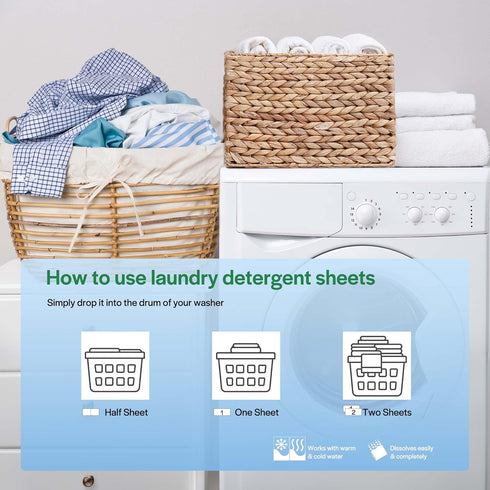 Eco-friendly Laundry Detergent Sheets (80 sheets 160 loads) - Concentrated for Deep Cleaning, Plant Based Laundry Strips, Washer Sheets Detergent ...