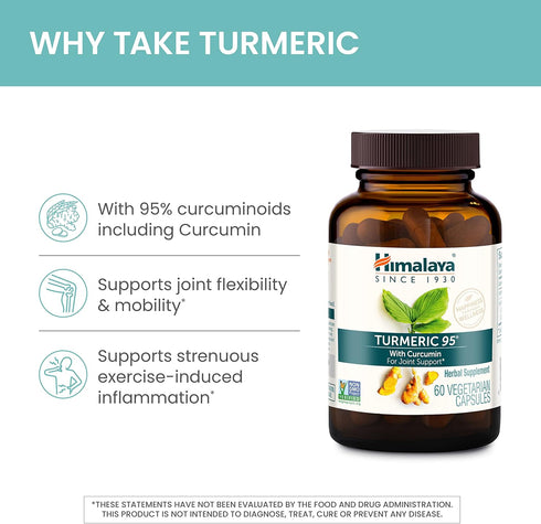 Himalaya Turmeric 95 Supplement with Curcumin/Curcuminoids, Joint and Muscle Support, Optimum Flexibility and Mobility, 600 mg, Non-GMO, Vegan, Gl...