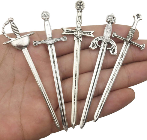 12pcs Craft Supplies Antique Silver Swords Knife Bookmark Charms Pendants for Crafting, Jewelry Findings Making Accessory for DIY Necklace Bracele...