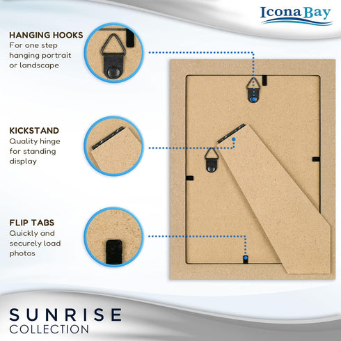 Icona Bay - 5x7 Mat to 4x6 Ash Brown Picture Frame - Painted Solid One-Piece Wood Composite, Modern Farmhouse - Sunrise Collection...
