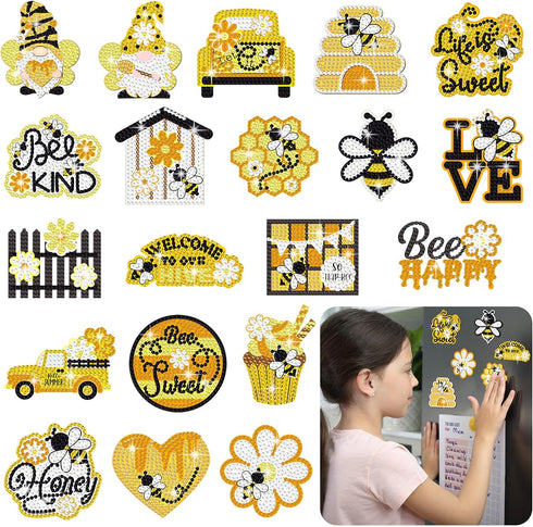 20 Pcs Diamond Painting Magnets Refrigerator Diamond Painting Kits for Fridge Stickers Reflective Automotive 5D Diamond Art for Car Cruise Door Pa...