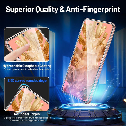 TQLGY 3 Pack Screen Protector for Google Pixel 8 with 3 Pack Camera Lens Protector, 9H Tempered Glass Film, Fingerprint Unlock Compatible, Ultra H...