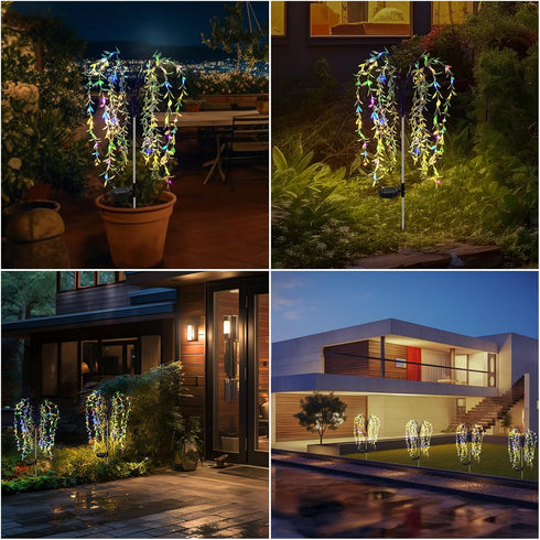Solar Willow Tree Lights Outdoor Garden Patio Decor Waterproof, 2 Pack Soalr Twinkle Lights for Yard Decorations Outside, LED Fairy Lights Accesso...