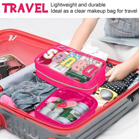 Hillban 2 Pcs Medicine Bag Chenille Letter Bag Preppy Clear Makeup Meds Travel Bag Nylon Pouch Set PVC Transparent Cosmetic Bag Mini First Aid Chr...