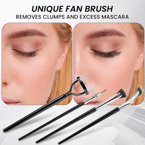 simarro 4Pcs Eyelash Brush Makeup Brush Set, Angle Brush Fan Angle Brush Straight Brush Steel Ruler Comb for Natural Lifted Eyelash Separator Eyeb...