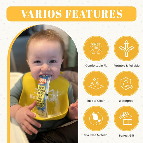 PARKER & ELOWYN Soft Waterproof Silicone Bib Set of 2, Unisex Baby Toddler, BPA free, Non-Toxic, Food Catcher, Easy Clean...