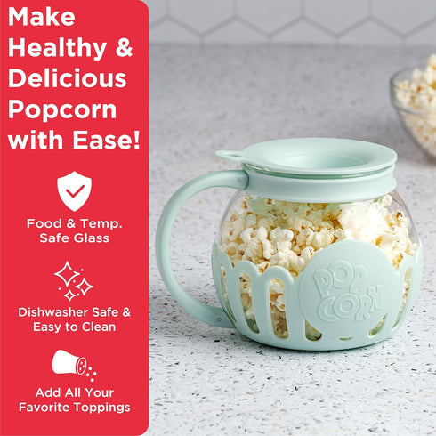 Ecolution Patented Micro-Pop Microwave Popcorn Popper with Temperature Safe Glass, 3-in-1 Lid Measures Kernels and Melts Butter, Made Without BPA,...