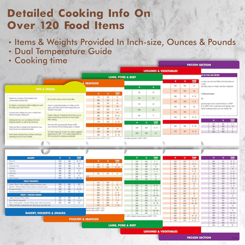 Magnetic Air Fryer Cheat Sheet, Air Fryer Cooking Guide Booklet with 72 Removable Blank Labels, Cooking Time Temp Chart Recipe Guide for Quick Ref...