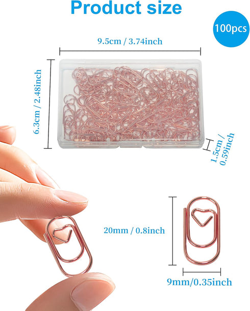 100 Pcs Love Heart Shaped Paper Clips, 0.78inch Cute Mini Paperclips for Office School Home (Rose Gold)...
