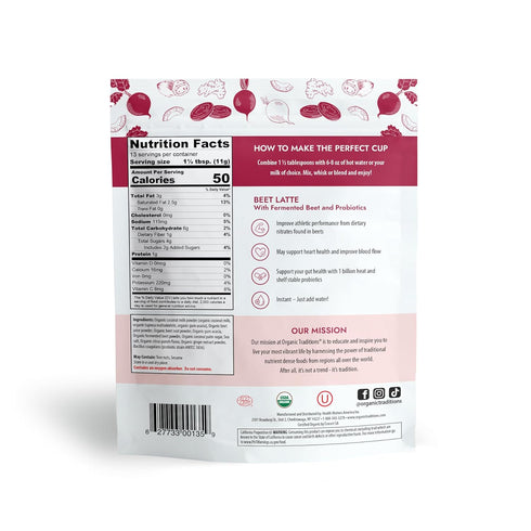 Organic Traditions Beet Latte with Fermented Beetroot Instant Dairy Free Superfood Latte for Energy Pink Drink Instant Tea Latte,150g/5.3oz Bag...