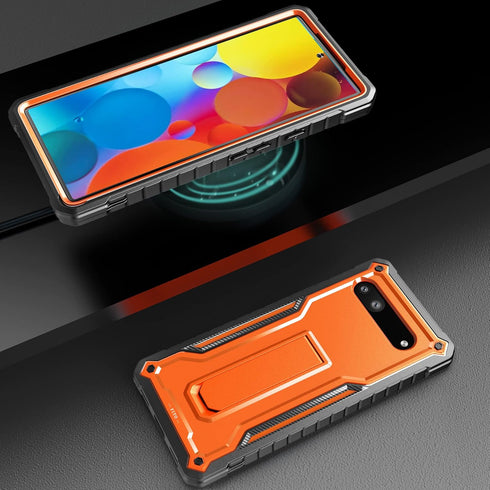 FITO for Google Pixel 6A Case, Dual Layer Shockproof Heavy Duty Case with Tempered Glass Screen Protector Built-in Kickstand (Orange)...