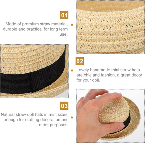 Mini Straw Hats for Dolls: Miniature Knitting Straw Hat Natural Mini Hat Doll Straw Hat for DIY Craft Dollhouse Decoration Accessories...