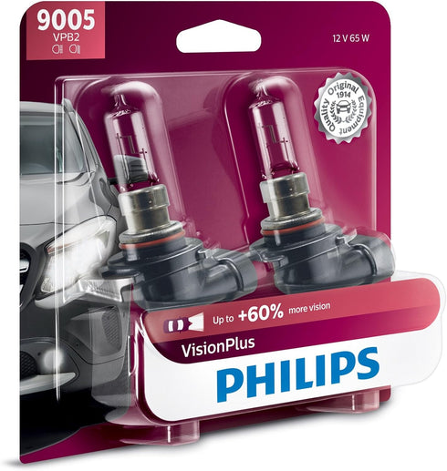 Philips Automotive Lighting 9005 VisionPlus Deluxe Upgrade Automotive Replacement Headlight Bulb, Fits Select High Beam, Low Beam, or Fog Position...