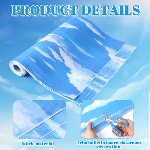 18" x 12' Clouds Fade Resistant Bulletin Board Roll, Fabric for Classroom Bulletin Boards, Classroom Decor, Curtains, and Crafts, Non Woven Blue S...