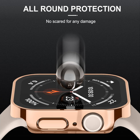 Adepoy 2 Pack Hard Case Compatible with Apple Watch 45mm Series 9 Series 8 Series 7 with Tempered Glass Screen Protector, Rosegold/Clear Ultra-Thi...
