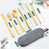 Matte Gold Travel Utensils with Case, E-far 8-Piece Reusable Travel Silverware Set, Metal Portable Camping Cutlery Flatware Set Includes Knife, Fo...