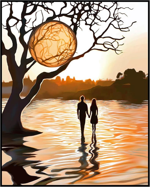 Posterizer 1 pcs-walk at sunset with your partner-cute Valentine's day poster -2-Romantic Art-Holiday Poster -Gift for Couples boyfriend girlfrien...