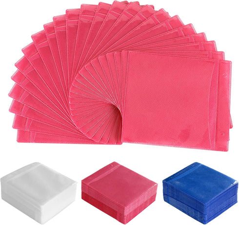 RICHEN 100-Pack Double-Sided CD Sleeve Case – Clear Refill Pages for Storage Binders, Durable & Scratch-Resistant Media Protectors (Pink)...