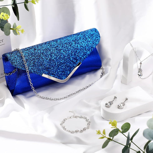 Jadive 4 Pcs Clutch Purses Bag for Women Evening Rhinestone Jewelry Set Bling Necklace Earrings Bracelet for Prom...