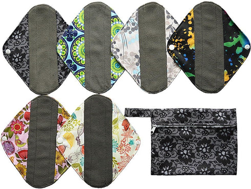 7pcs Set 1pc Mini Wet Bag +6pcs 8 Inch Cloth Mama Cloth/Menstrual Pads/Reusable Sanitary Pads/Panty Liners...