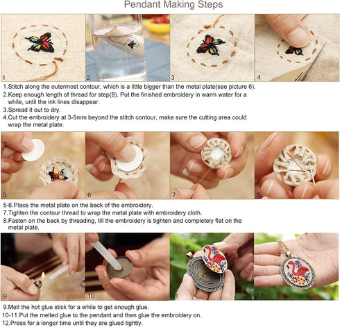 ZOCONE 6 Packs Embroidery Necklace Kit, Embroidery Pendant Kit Mini Cross Stitch Kit with 4 Hoops, Necklace, Pendant, Stamped Pattern Cloth, Instr...