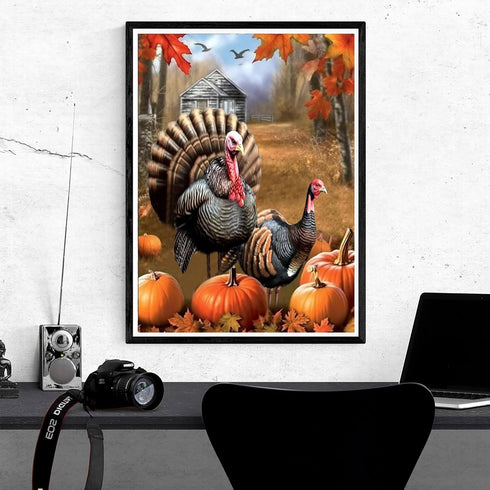 Kaliosy 5D DIY Diamond Art Kits for Adults Halloween by Number Kits, Diamond Painting Thanksgiving Pumpkin Turkey Full Drill Arts Wall Decoration ...