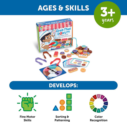 Learning Resources Grab That Donut!, 39 Pieces, Ages 3+,Fine Motor Game, Toddler Learning Toys,Toddler Toys, Educational Games for Kids, Preschool...