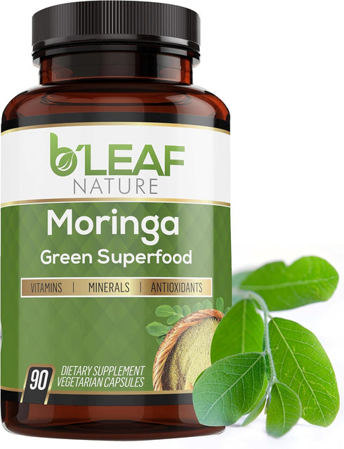B’Leaf Nature Pure Organic Moringa Oleifera Leaf Powder Capsules 1000mg - Immune System & Energy Booster - Vegetarian Supplement for Healthy Livin...