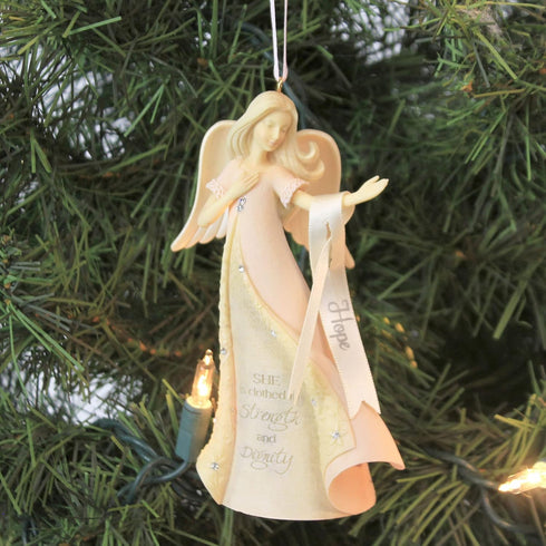 Enesco Foundations Breast Cancer Hope Strength and Dignity Angel Hanging Ornament, 4.5 inch, Multicolor...