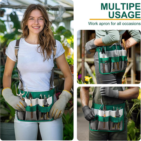 Garden Apron for Women, Adjustable Tool Belt with 8 Pockets - Heavy Duty Oxford Work Belt for Gardening, Construction (Green)...