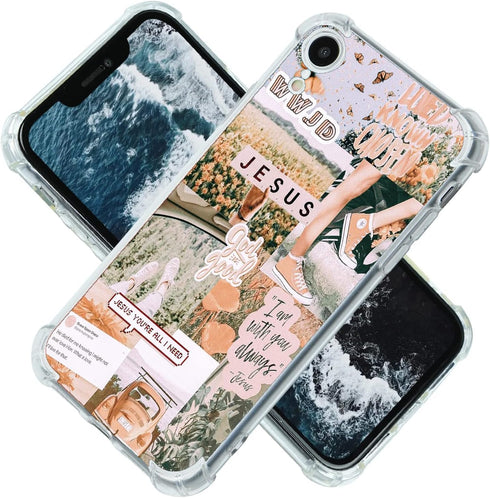 Christian Aesthetic Collage Case for iPhone XR, Christian Faith Positivity Motivational Jesus Graphic Case for Women Men, Unique Trendy Soft TPU i...