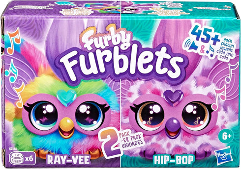 Furby Furblets 2-Pack, Mini Friends Ray-Vee & Hip-Bop, 45+ Sounds Each, Music & Furbish Phrases, Electronic Plush Toys, Rainbow & Pink/Purple, Age...