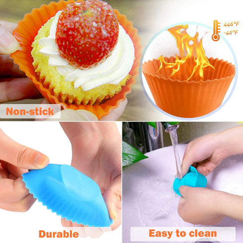 IPOW 24 Pack Silicone Cupcake Baking Cups Reusable Food-Grade BPA Free Non-Stick Muffin Liners Molds Sets, 2 Shapes Round Rectangle...