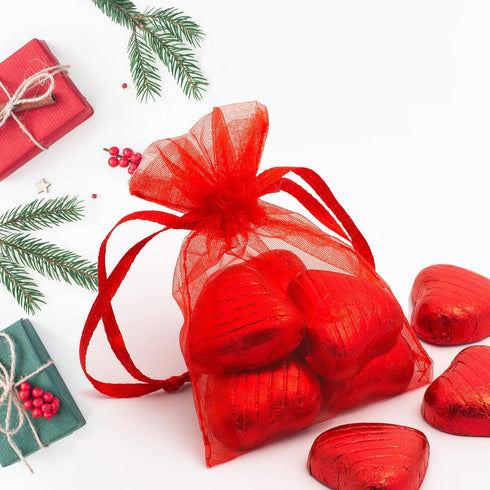 100Pcs Small Organza Bags 3x4 Inch, Red Drawstring Christmas Candy Gift Bags, Baby Shower Favor Bag Mesh Jewelry Pouches...