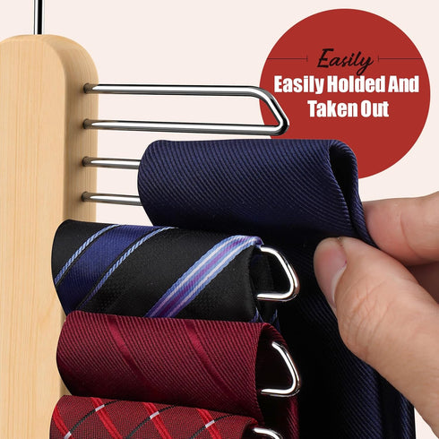 Tie Hanger, Rust Resistant Wooden Necktie Organizer with 20 Swivel Hooks, 360 Degree Rotation, Space Saving, Ideal for Closet Storage...