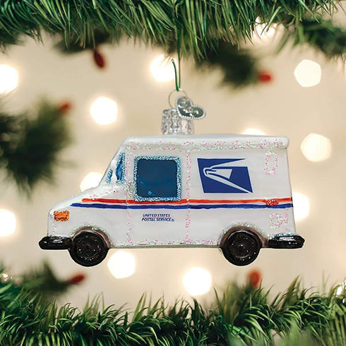 Old World Christmas Ornaments USPS Mail Truck Glass Blown Ornaments for Christmas Tree...